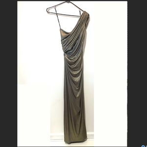 Tadashi Shoji Gold Shimmer One Shoulder Gown size XS -- stretchy material